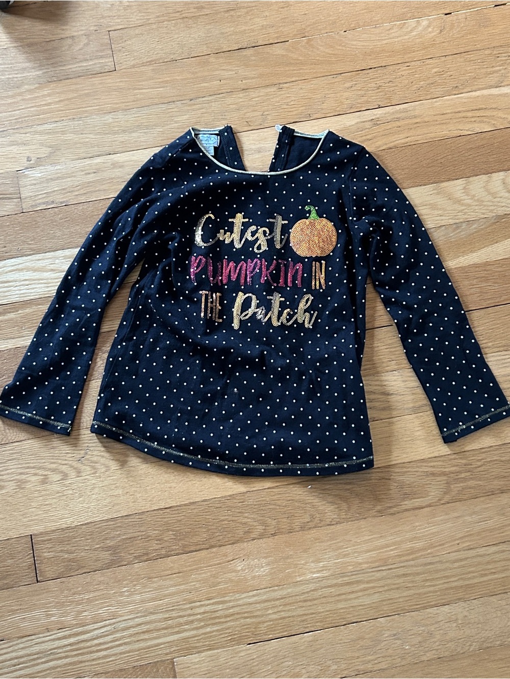Mud Pie Black Long-Sleeve Tee with Gold & Pink Glitter Pumpkin